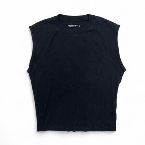 Abercrombie & Fitch Black Ribbed Cap Sleeve Top Large Soft A&F‎ Essentials